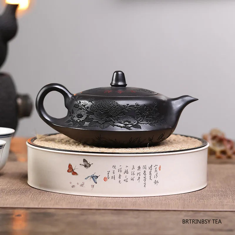 340ml Tradition Yixing Purple Clay Teapot Handmade Flower Bird Tea Pot Large Capacity Kettle Chinese Household Zisha Teaware