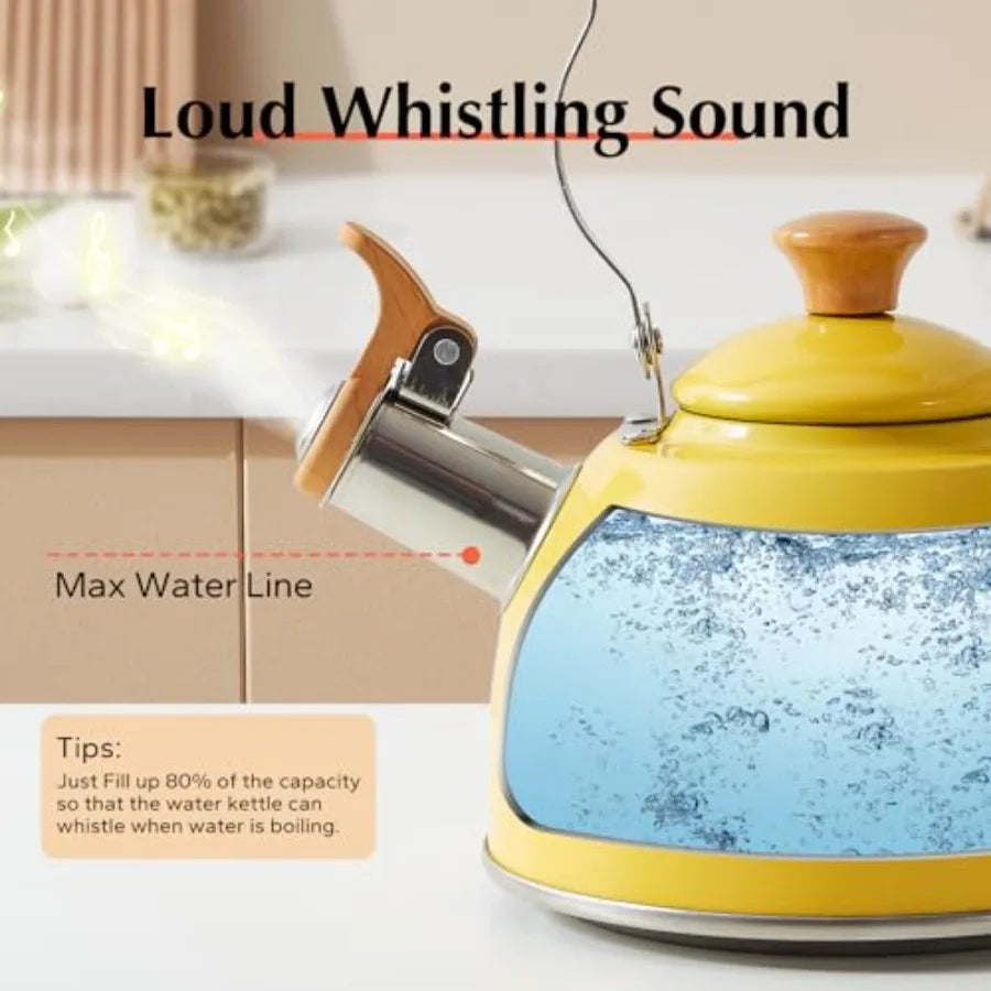 Tea Kettle, Tea Pot with Cool Touch Ergonomic Handle, Teapot Food Grade Stainless Steel, Tea Kettle Stovetop, Kettle Teapot, Wh