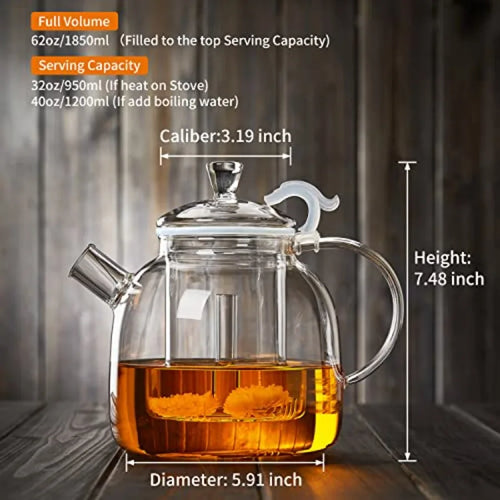 68OZ Glass Teapot Large Glass Tea Pot With Infuser Kettle For Stove Top Tea Cup With Infuser For Loose Leaf Tea Steeper 2000ML