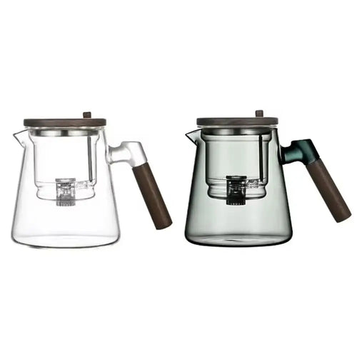 Creative Magic Glass Teapot 750ml Heat Resistant Lazy Kungfu Drip Teapot Press Control with Wooden Handle Tea Pot with Infusers