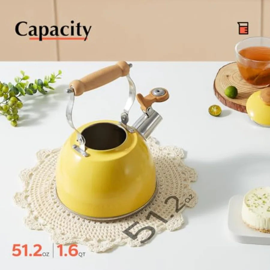 Tea Kettle, Tea Pot with Cool Touch Ergonomic Handle, Teapot Food Grade Stainless Steel, Tea Kettle Stovetop, Kettle Teapot, Wh