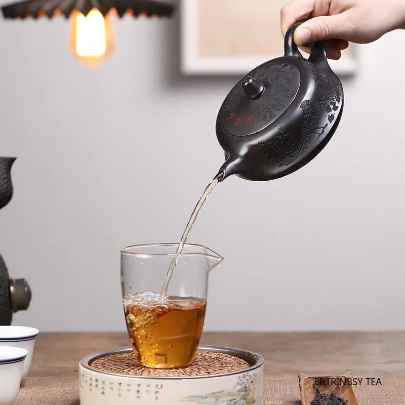 340ml Tradition Yixing Purple Clay Teapot Handmade Flower Bird Tea Pot Large Capacity Kettle Chinese Household Zisha Teaware