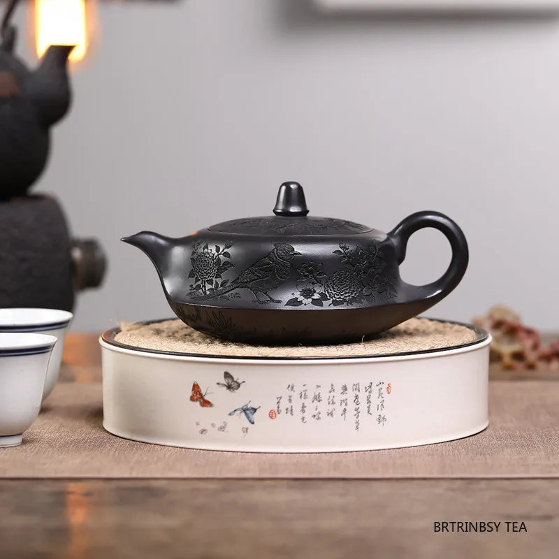340ml Tradition Yixing Purple Clay Teapot Handmade Flower Bird Tea Pot Large Capacity Kettle Chinese Household Zisha Teaware