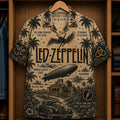 Led Zeppelin Stairway to Heaven Hawaiian Shirt - Classic Rock Band Symbols Button-Up Summer Shirt for Led Zeppelin Fans