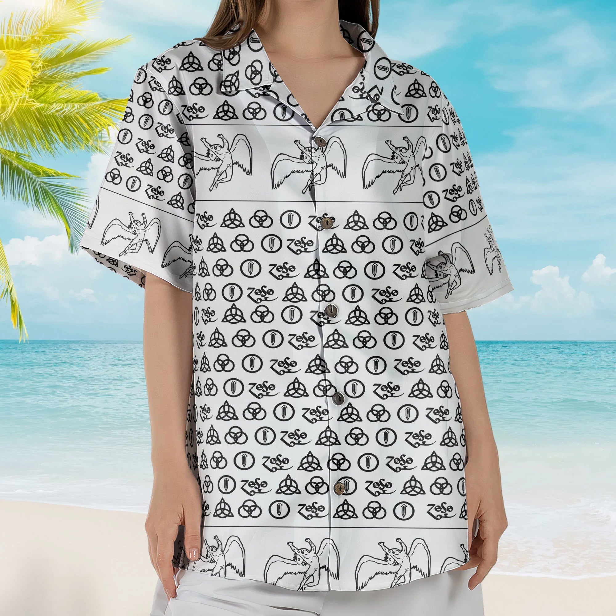 Led Zeppelin Four Symbols Zoso Monogram Hawaiian Shirt - Retro Music Album Art Inspired