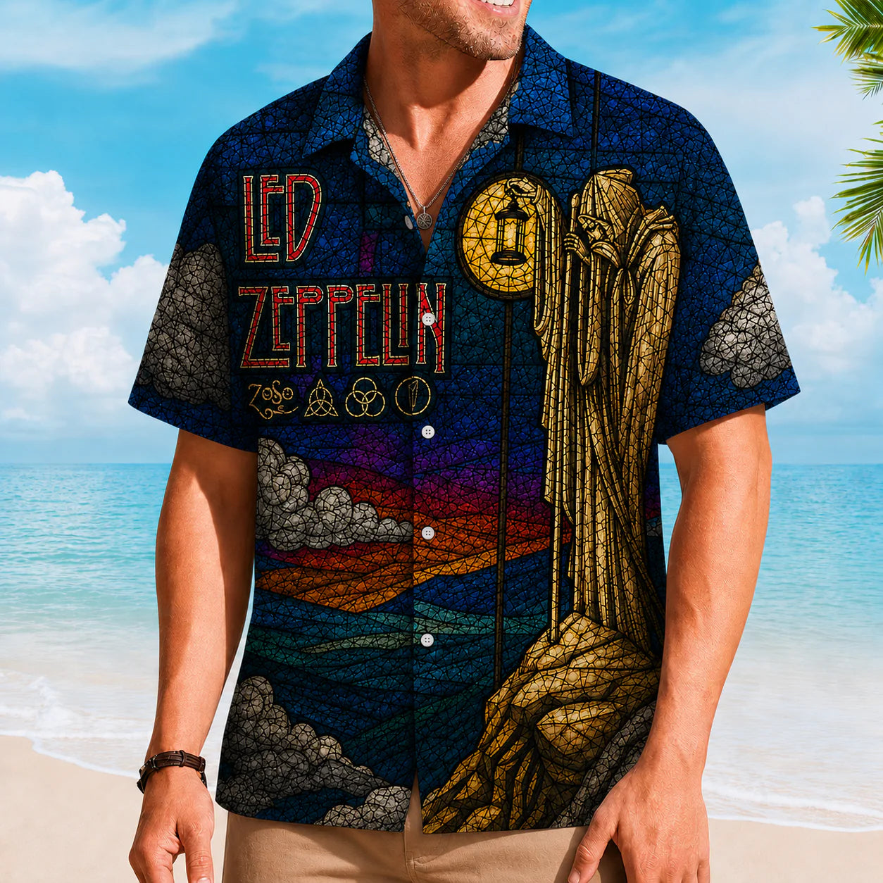 Led Zeppelin Stained Glass The Hermit Hawaiian Shirt, Rock Band Button Up Shirt